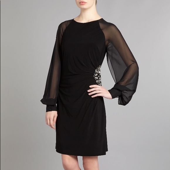 Eliza J Dresses & Skirts - Eliza J Long-sleeve Sheer Black Cocktail Dress Sz8